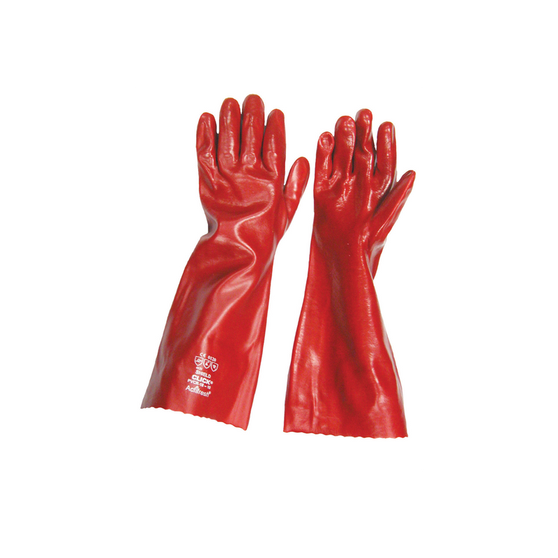 18 PVC GLOVES RED GAUNTLETS (PV91-45) - Dynamite Hardware