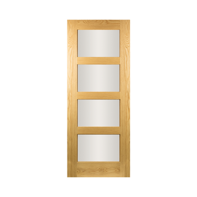 SEADEC Columbus Oak 4 Panel Shaker Frosted Glass Oak (44MM) - DOOR Dynamite Hardware