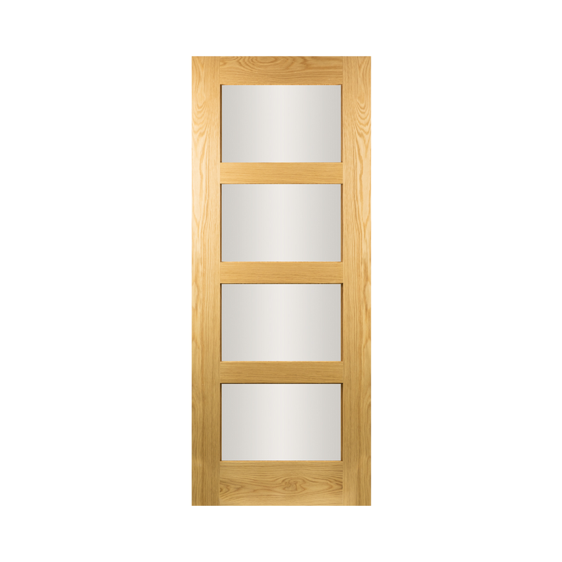 SEADEC Columbus Oak 4 Panel Shaker Frosted Glass Oak (44MM) - DOOR Dynamite Hardware