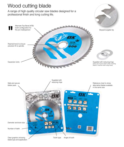 OX Wood Cutting Circular Saw Blade 184/30mm, 60 Teeth ATB - Dynamite Hardware